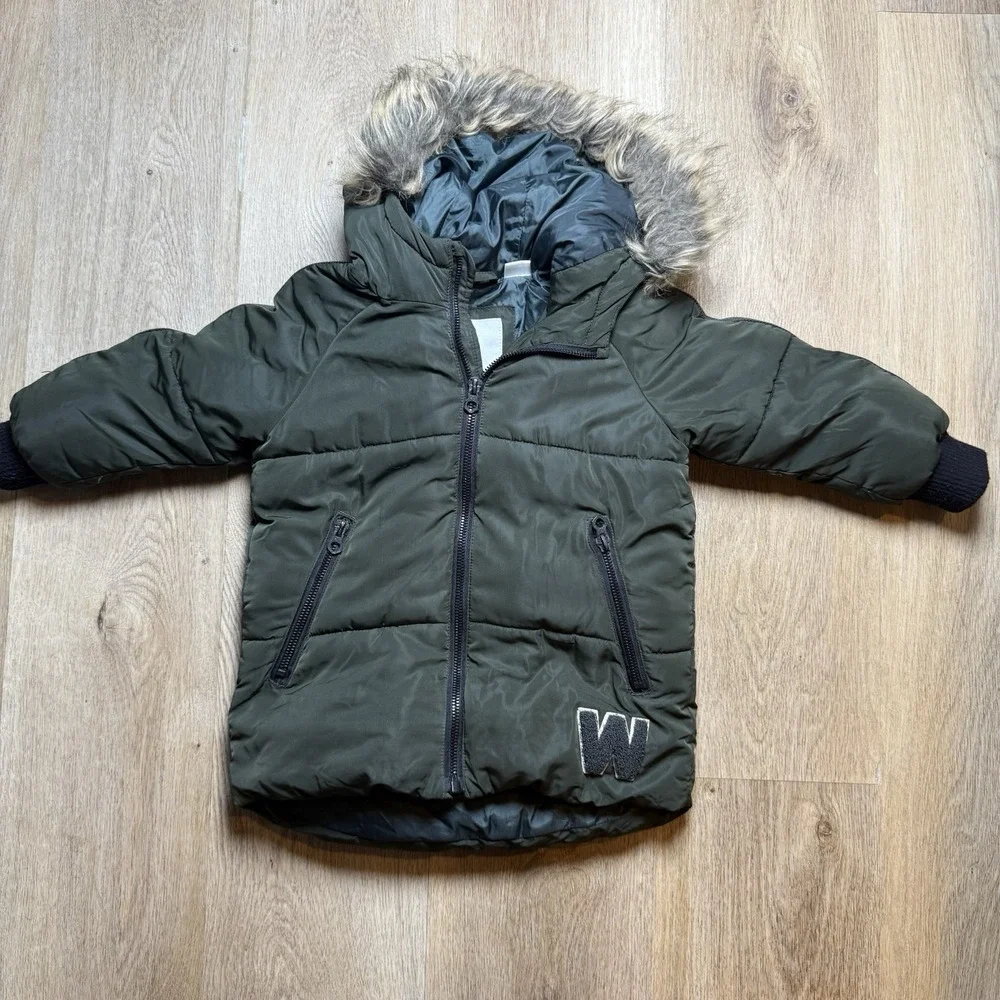 ZARA Baby Olive puffer HOOD Jacket Long Sleeve warm 